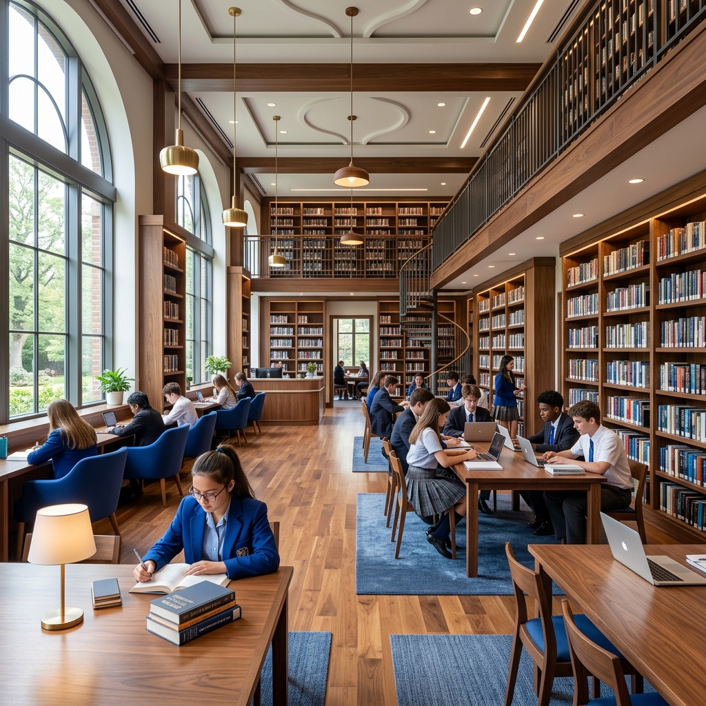 Students reading in the school library
