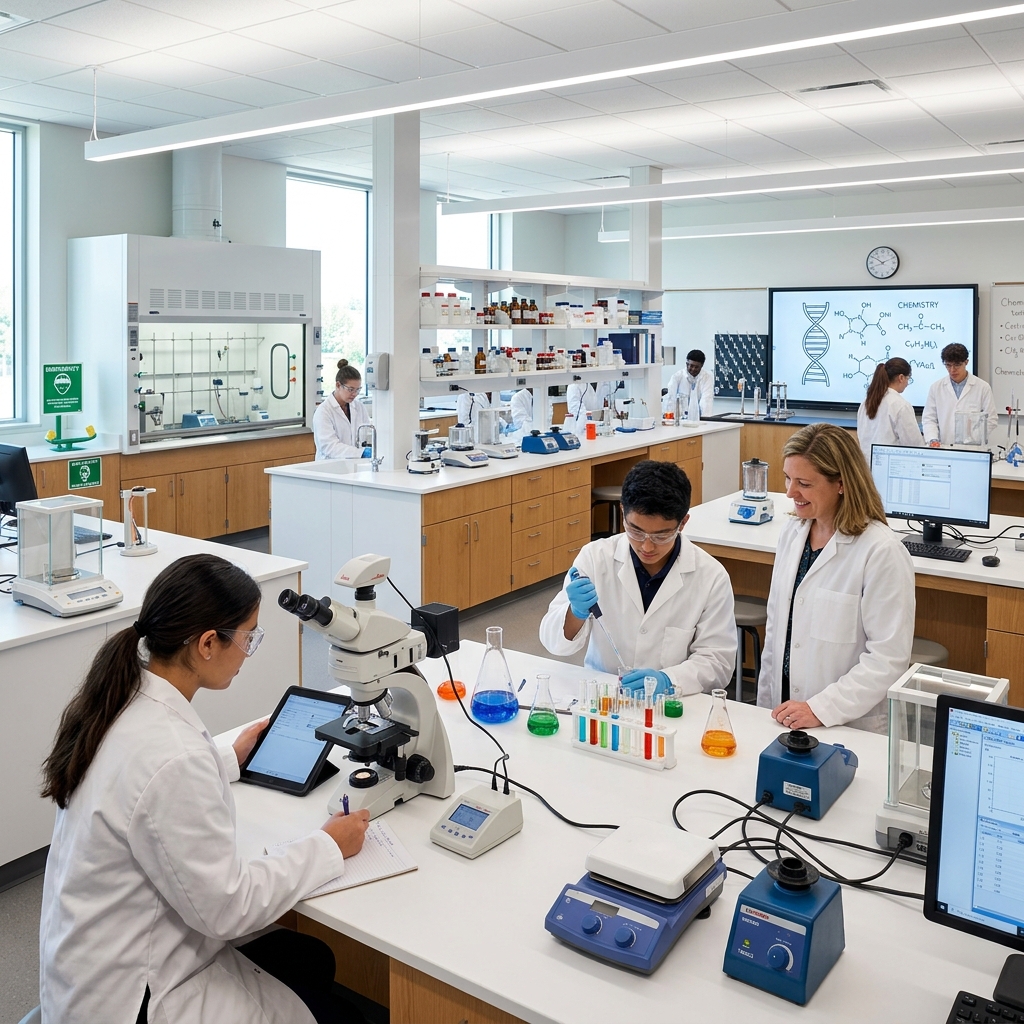Students conducting experiments in the science laboratory